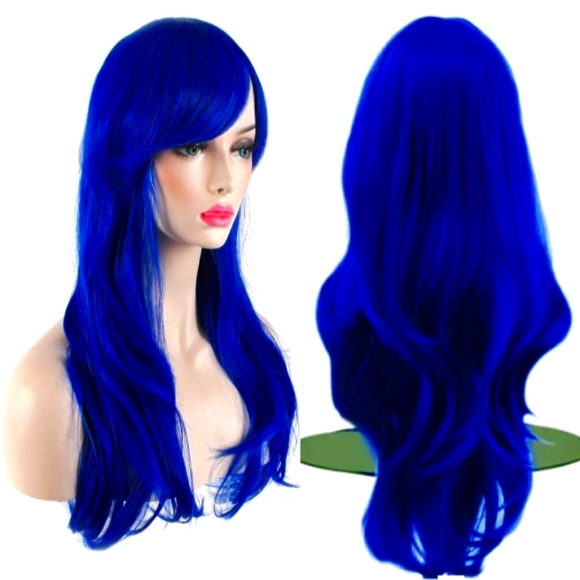 Fun Akstore Fashion Wigs Long Wavy Curly Hair Cosplay Wig & Wig Cap (Blue) - Picture 1 of 7